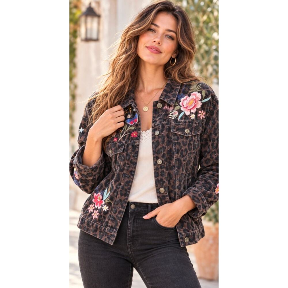 NWT Johnny Was Workshop Mandisa French Leopard Velvet Jacket XL Embroidered - Picture 2 of 15